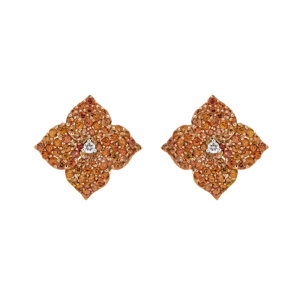 Piranesi 18k Rose Gold Fiore Large Orange Sapphire Flower Earrings